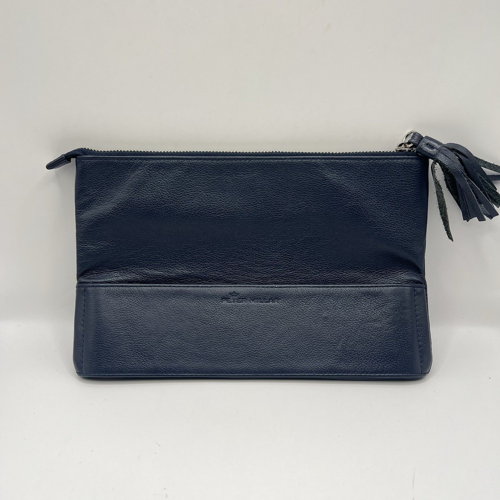 Peter Millar Pebbled Leather Zip Clutch Pouch Blue Day To Night Office Date